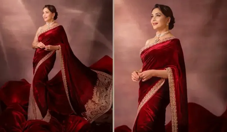 Madhuri Dixit: ધક-ધક ગર્લએ વાઇન કલરની સાડીમાં શેર કર્યો સુંદર લુક