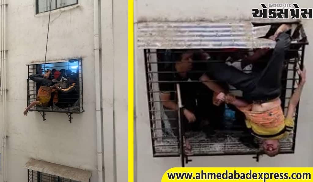 સુરતમાં ચમત્કારિક બચાવ, 10મા માળેથી પડેલા વ્યક્તિ 8મા માળે ગ્રીલમાં ફસાયા