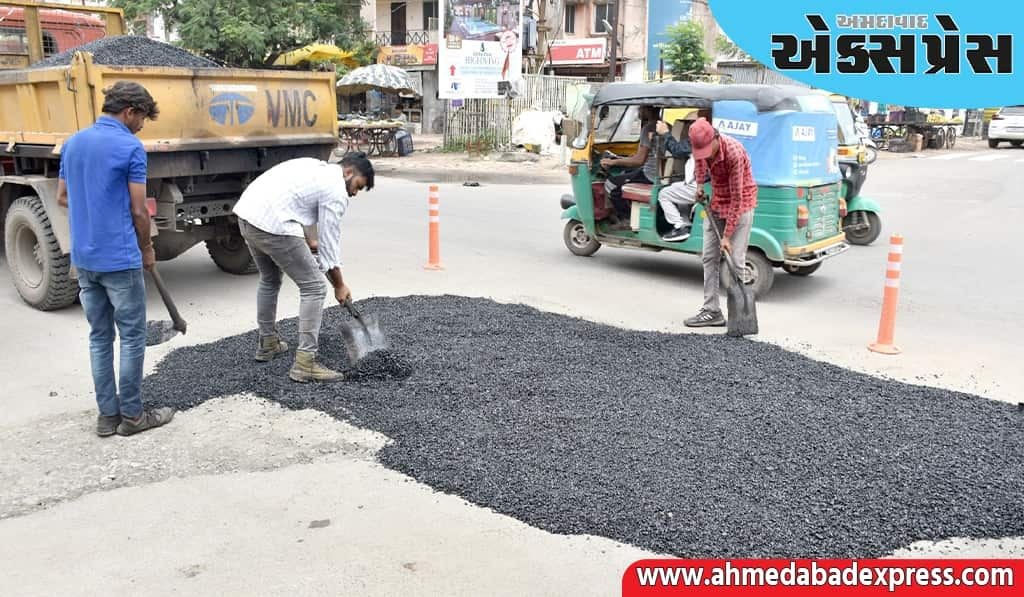 વડોદરા જિલ્લામાં બિસ્માર રસ્તાઓને યુદ્ધના ધોરણે રિપેર કરવાની કામગીરી